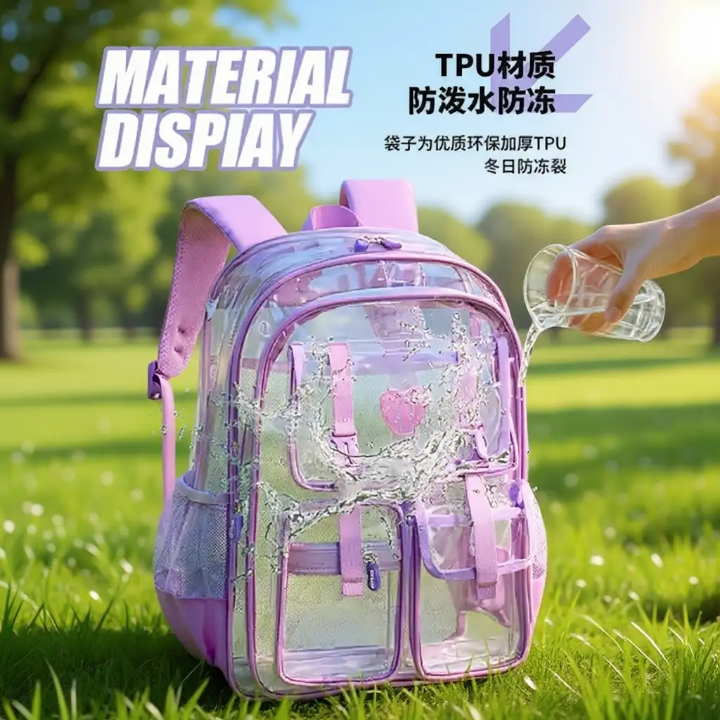 Smart Transparent Multi-Compartment Waterproof School Bag (Purple)