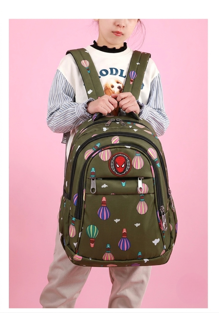 LED Magic Light Kids School Backpack – Printed Waterproof Design (Olive)