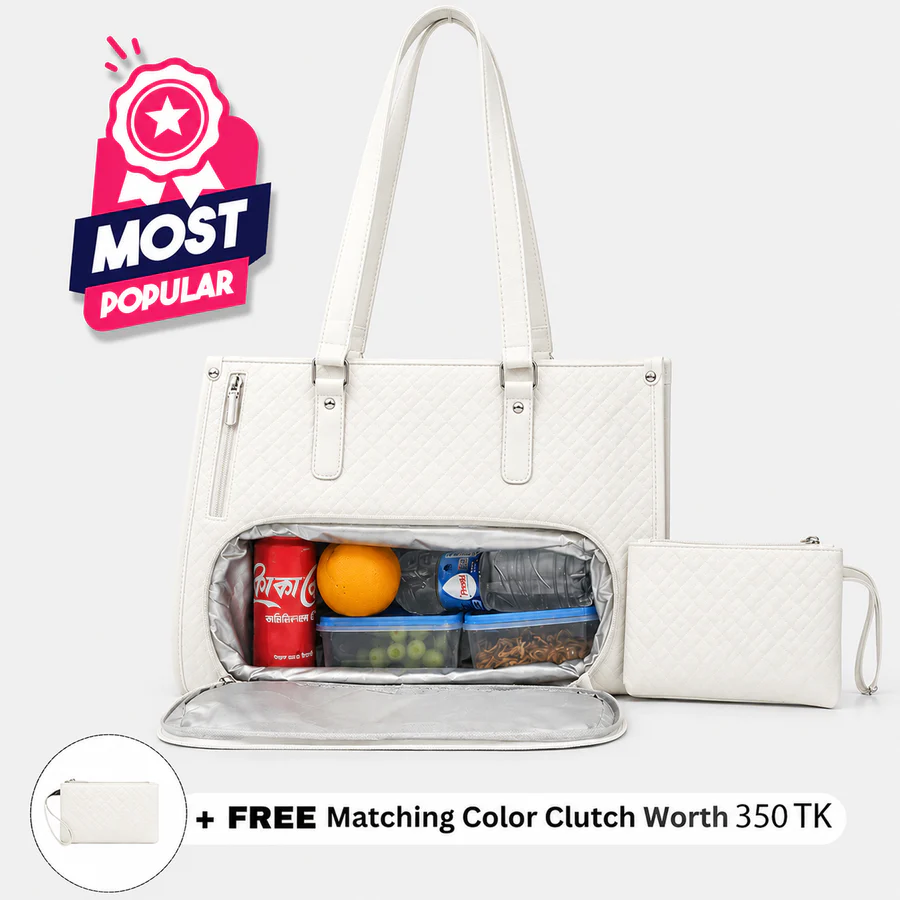 Office - Travel Tote Bag with Purse bag+Lunch Compartment Laptop (Off White)