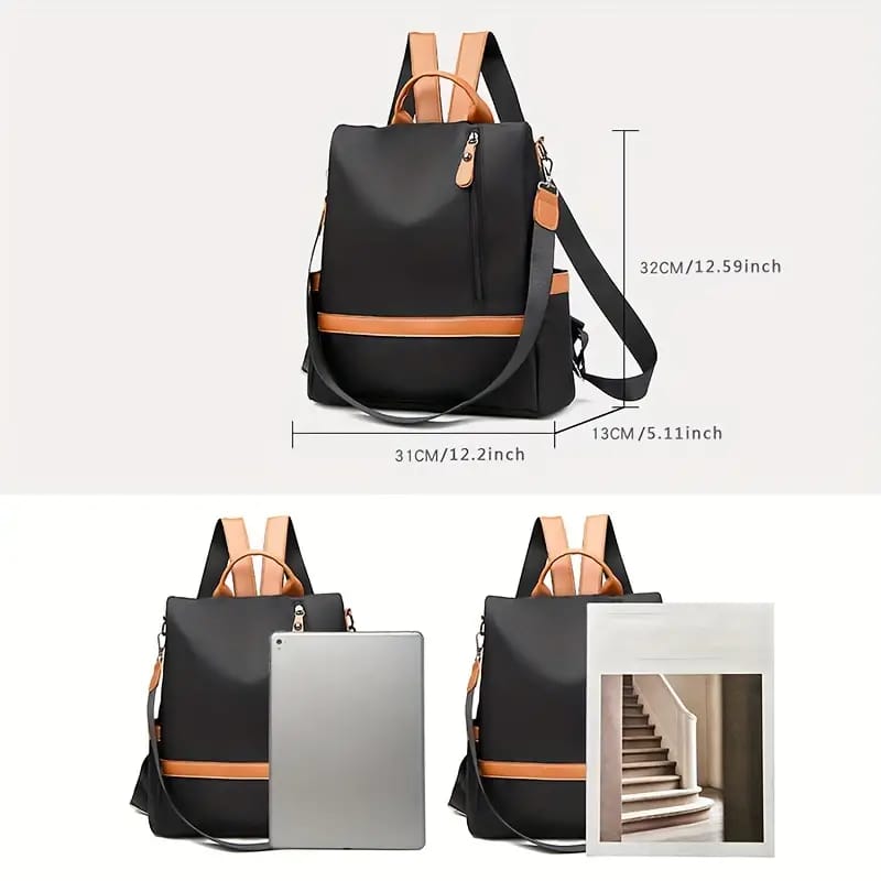Nylon Waterproof Anti-Theft Travel Bagpack (Orrange/black)