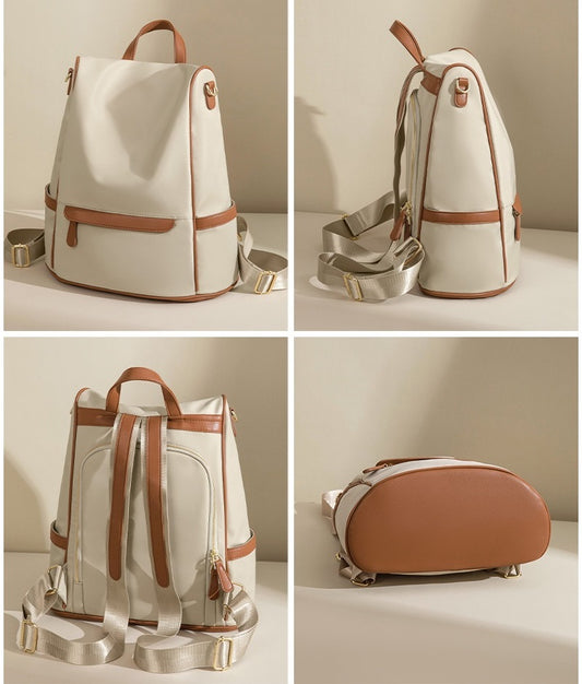 Nylon Waterproof Anti-Theft Travel Bagpack (Apricot)