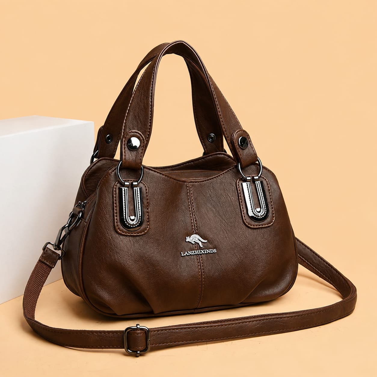 Soft Leather Ladies Cross Body Shoulder & Hand Bag (Coffee)