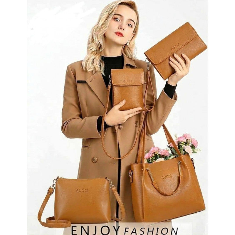4pcs Combo Women Best Leather Tote Bag (Brown)