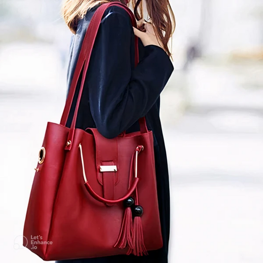 3pcs Combo Women Best Leather Tote Bag (Red)