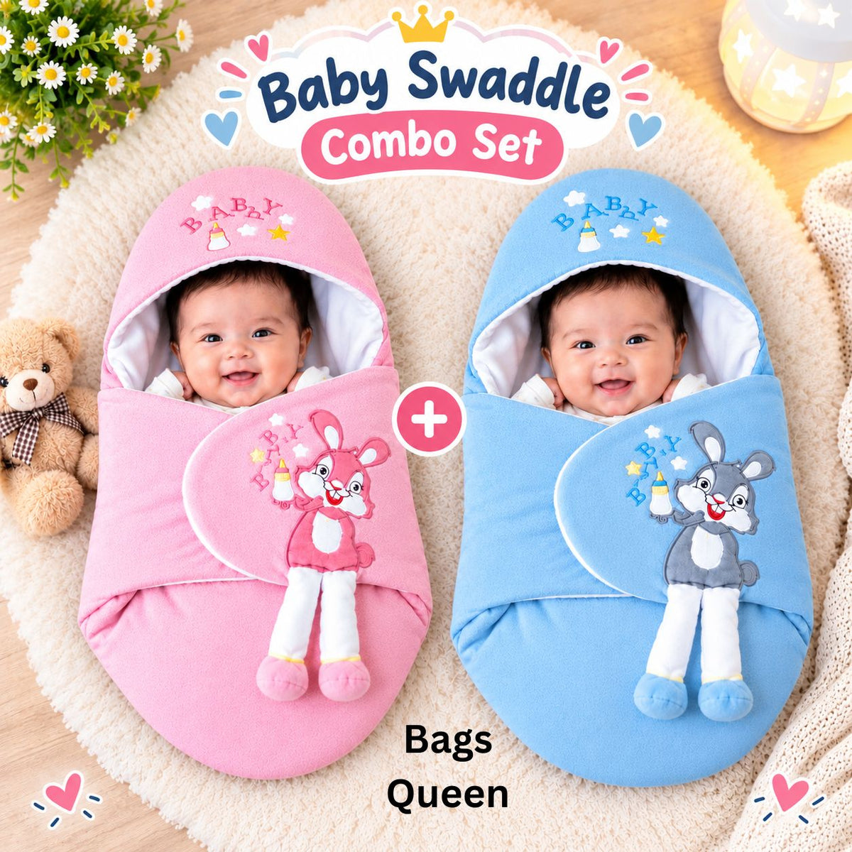 2-Piece Combo-Baby Blanket (BabyPink+Sky Blue)