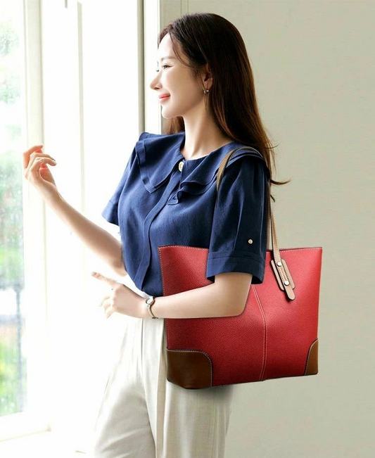 Womens Contrasting Tote Bag (Meroon)