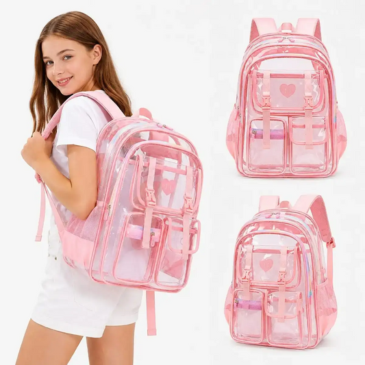 Smart Transparent Multi-Compartment Waterproof School Bag (pink)