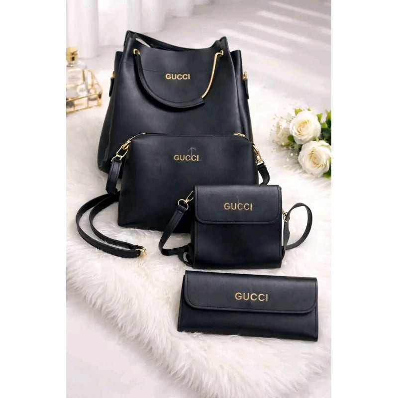 4pcs Combo Women Best Leather Tote Bag (Black)
