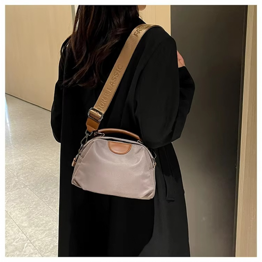 New Portable Nylon Cloth with Cowhide Shoulder Bag (Grey)