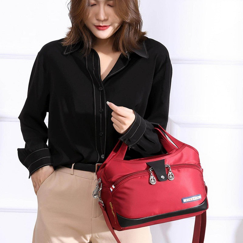 Women Sling Crossbody Bag LargeCapacity Oxford Cloth Messenger Handbag (Red)