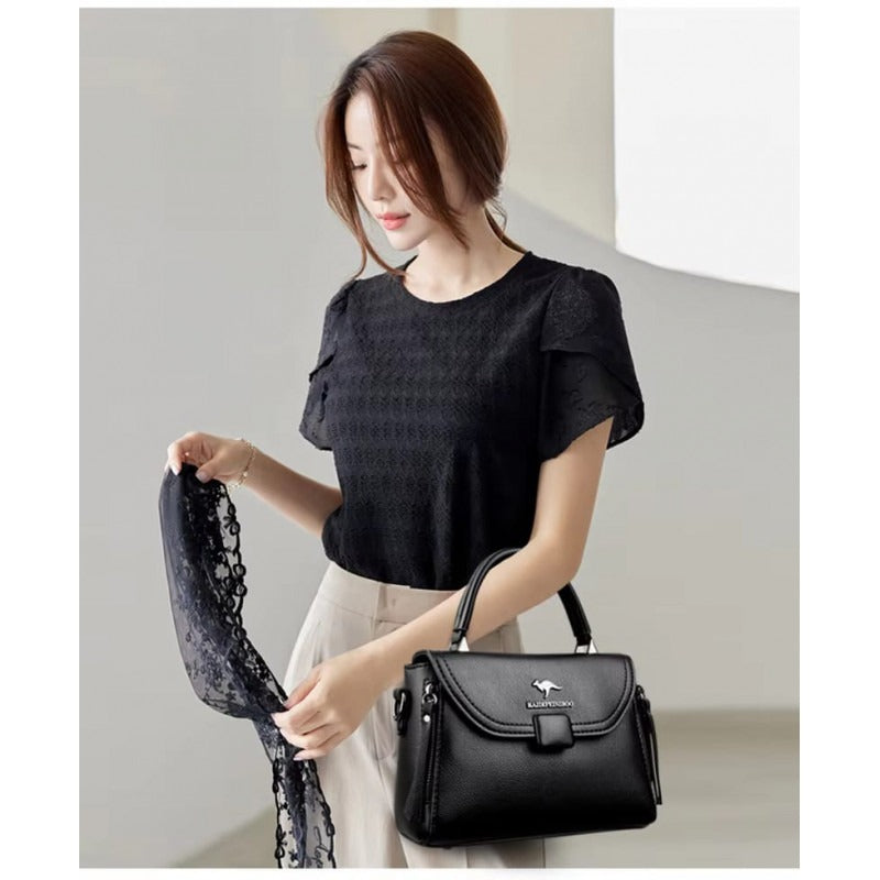 High Quality pu Leather Kangaroo Handbag(Off-white)