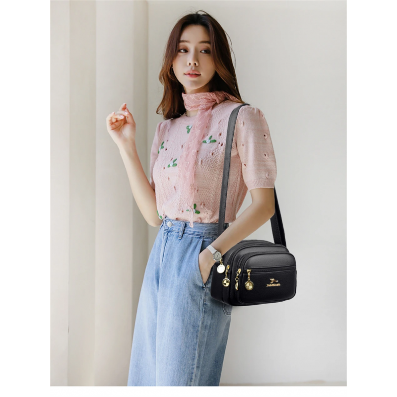 Stylish Crossbody Multi-pocket Soft Leather Handbags (black)