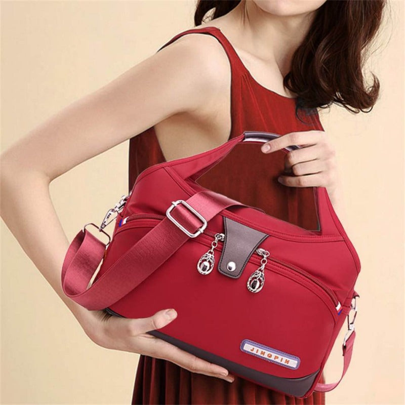Women Sling Crossbody Bag LargeCapacity Oxford Cloth Messenger Handbag (Maroon)