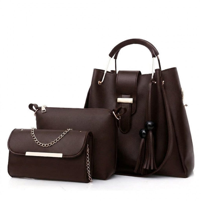 3pcs  Combo Women Best Leather Tote Bag (Deep Coffee)