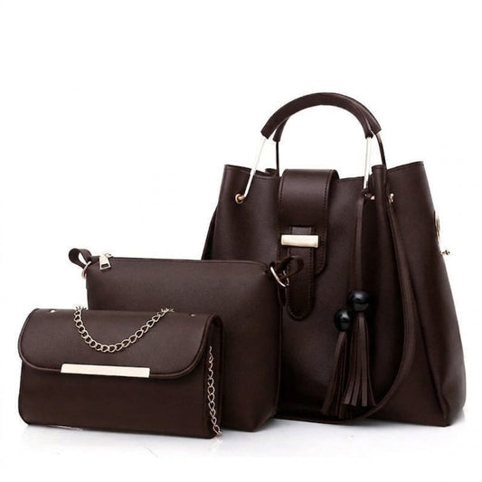 3pcs  Combo Women Best Leather Tote Bag (Deep Coffee)
