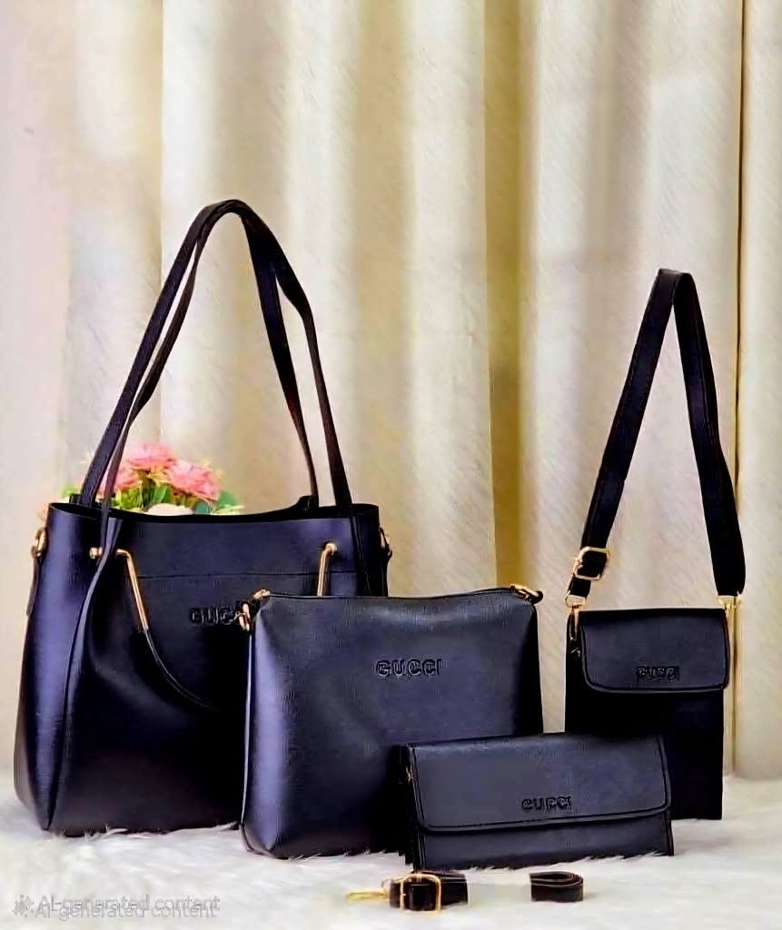 4pcs  Combo Women Best Leather Tote Bag (Black)