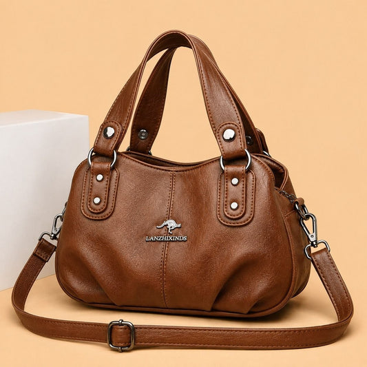 Soft Leather Ladies Cross Body Shoulder & Hand Bag (brown)