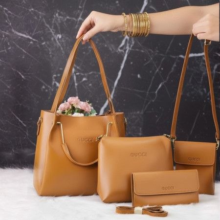 4pcs  Combo Women Best Leather Tote Bag (Brown)