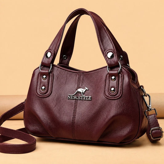 Soft Leather Ladies Cross Body Shoulder & Hand Bag (Merun)