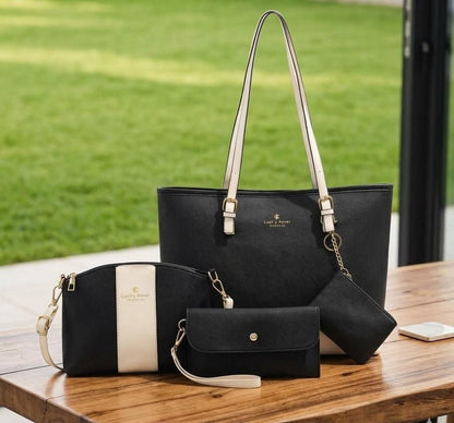 4pcs  Combo Women Soft Synthetic Tote Bag (Black)