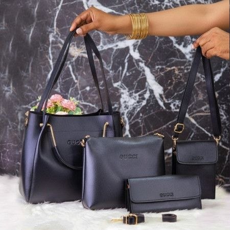 4pcs  Combo Women Best Leather Tote Bag (Black)