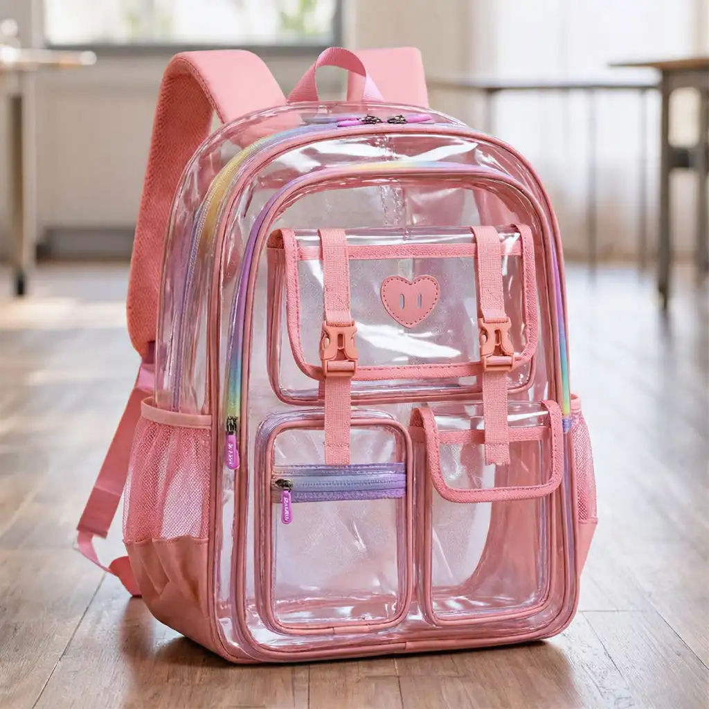 Smart Transparent Multi-Compartment Waterproof School Bag (pink)