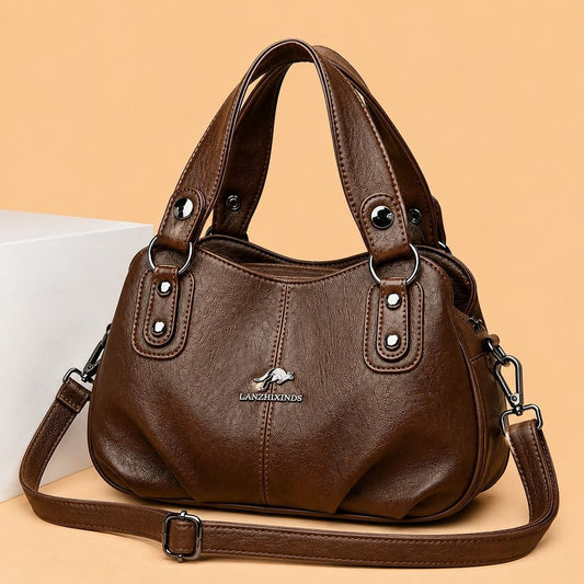 Soft Leather Ladies Cross Body Shoulder & Hand Bag (Coffee)