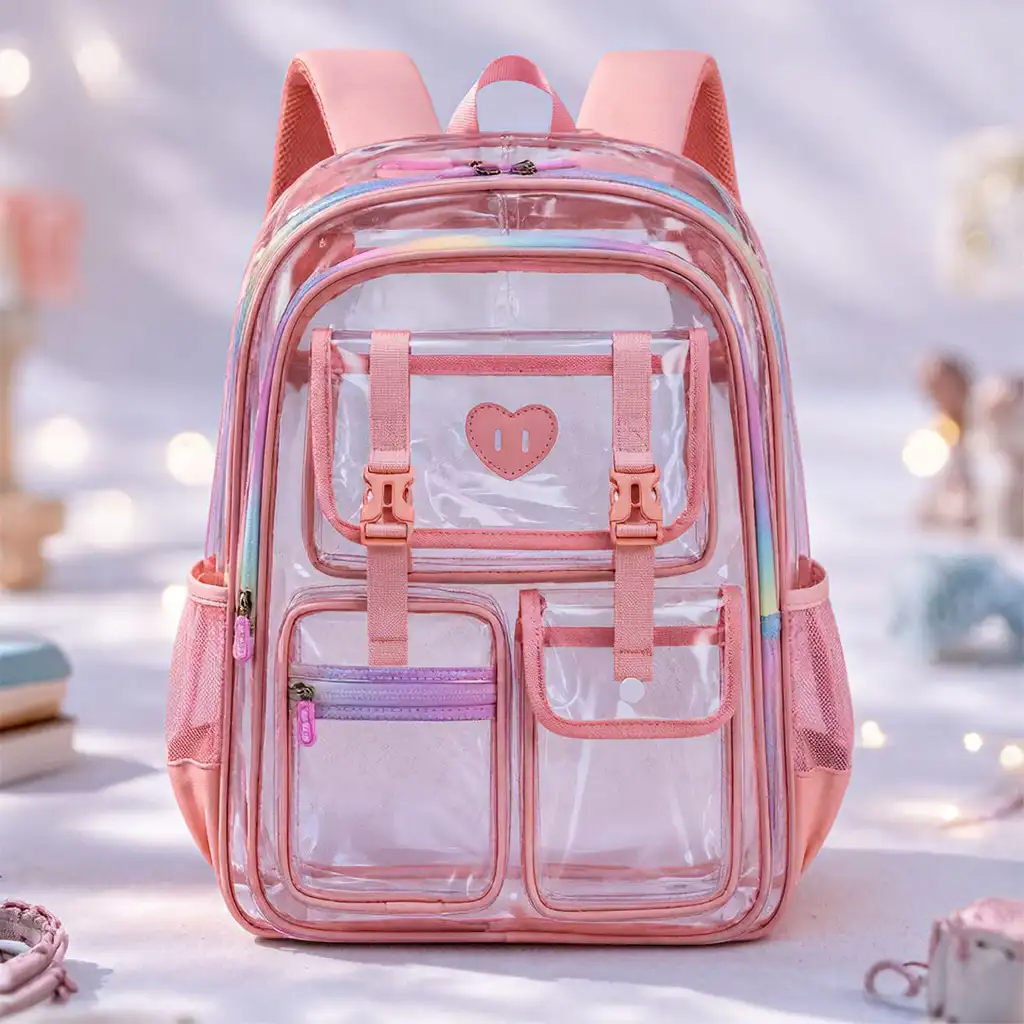 Smart Transparent Multi-Compartment Waterproof School Bag (pink)