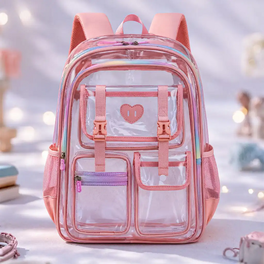 Smart Transparent Multi-Compartment Waterproof School Bag (pink)