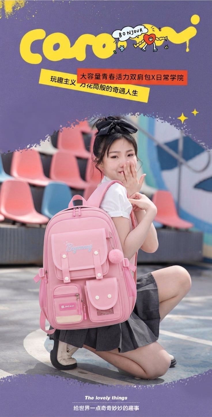 Student School Bag For High School & Primary School (Pink)