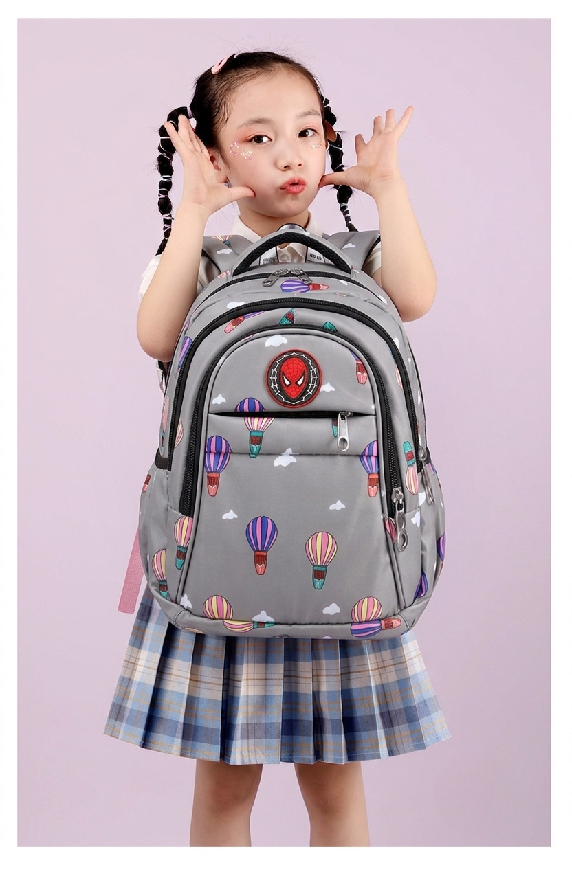 LED Magic Light Kids School Backpack – Printed Waterproof Design (Ash)