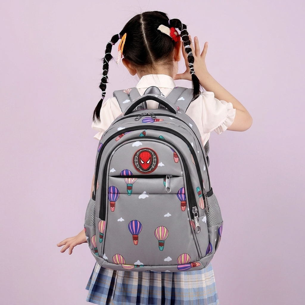 LED Magic Light Kids School Backpack – Printed Waterproof Design (Ash)