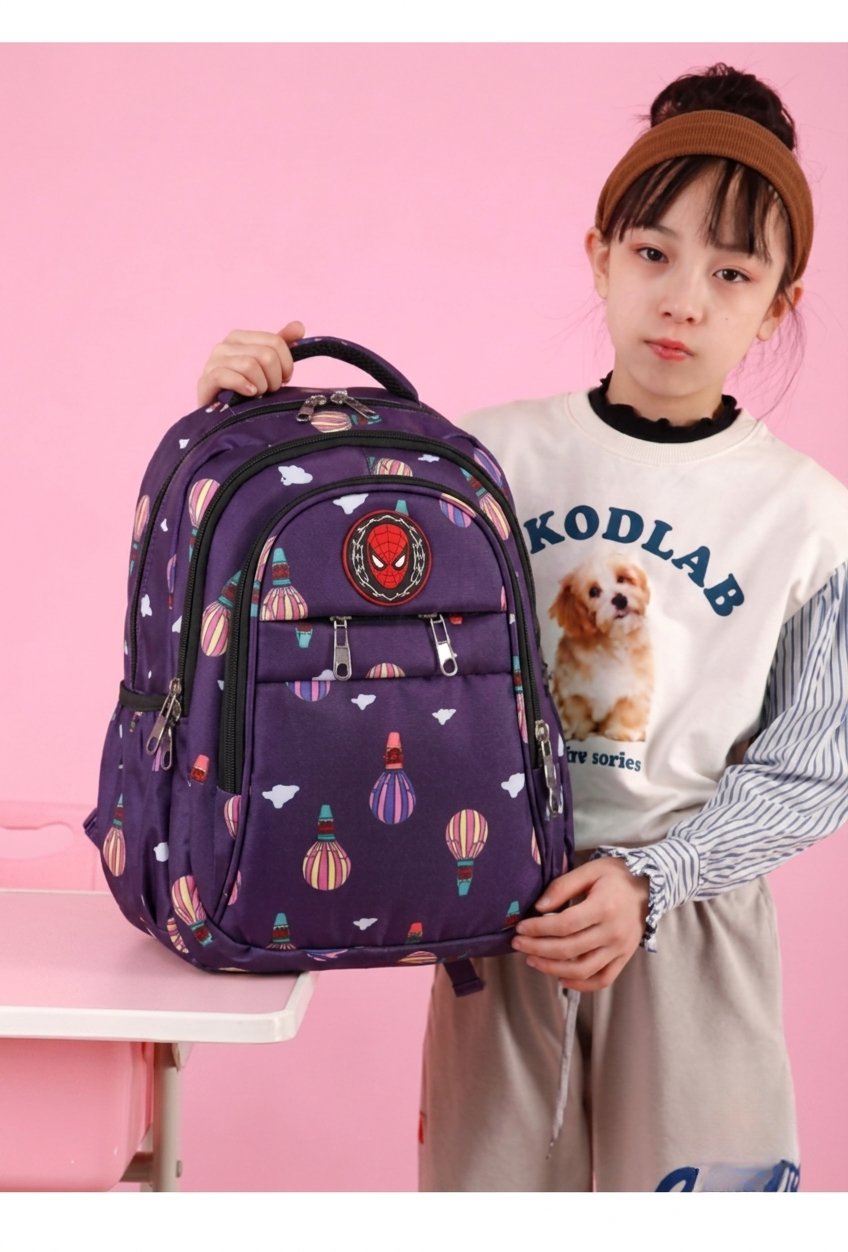 LED Magic Light Kids School Backpack – Printed Waterproof Design (Purple)