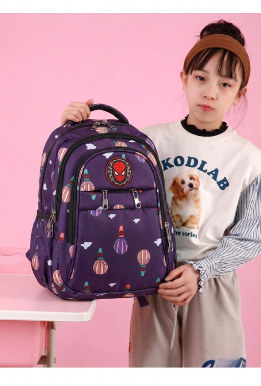 LED Magic Light Kids School Backpack – Printed Waterproof Design (Purple)