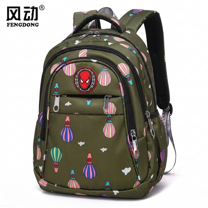 LED Magic Light Kids School Backpack – Printed Waterproof Design (Olive)