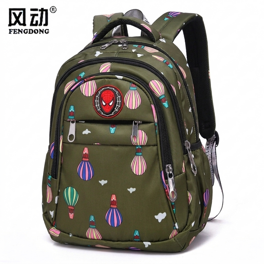 LED Magic Light Kids School Backpack – Printed Waterproof Design (Olive)