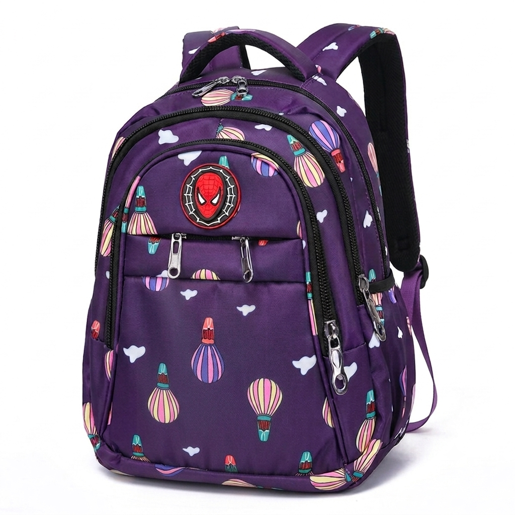 LED Magic Light Kids School Backpack – Printed Waterproof Design (Purple)