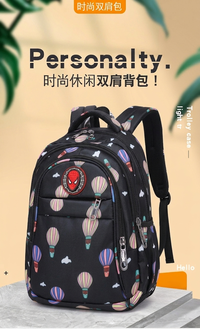 LED Magic Light Kids School Backpack – Printed Waterproof Design (Black)
