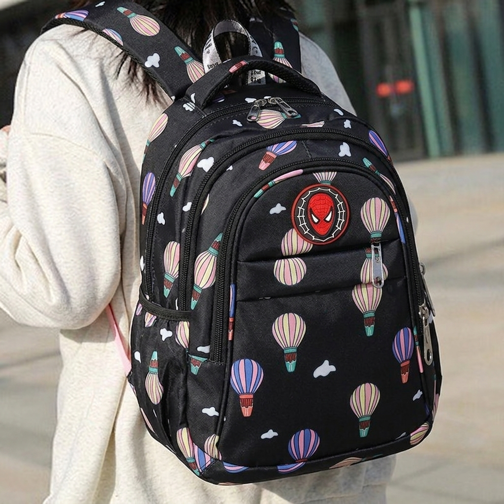 LED Magic Light Kids School Backpack – Printed Waterproof Design (Black)