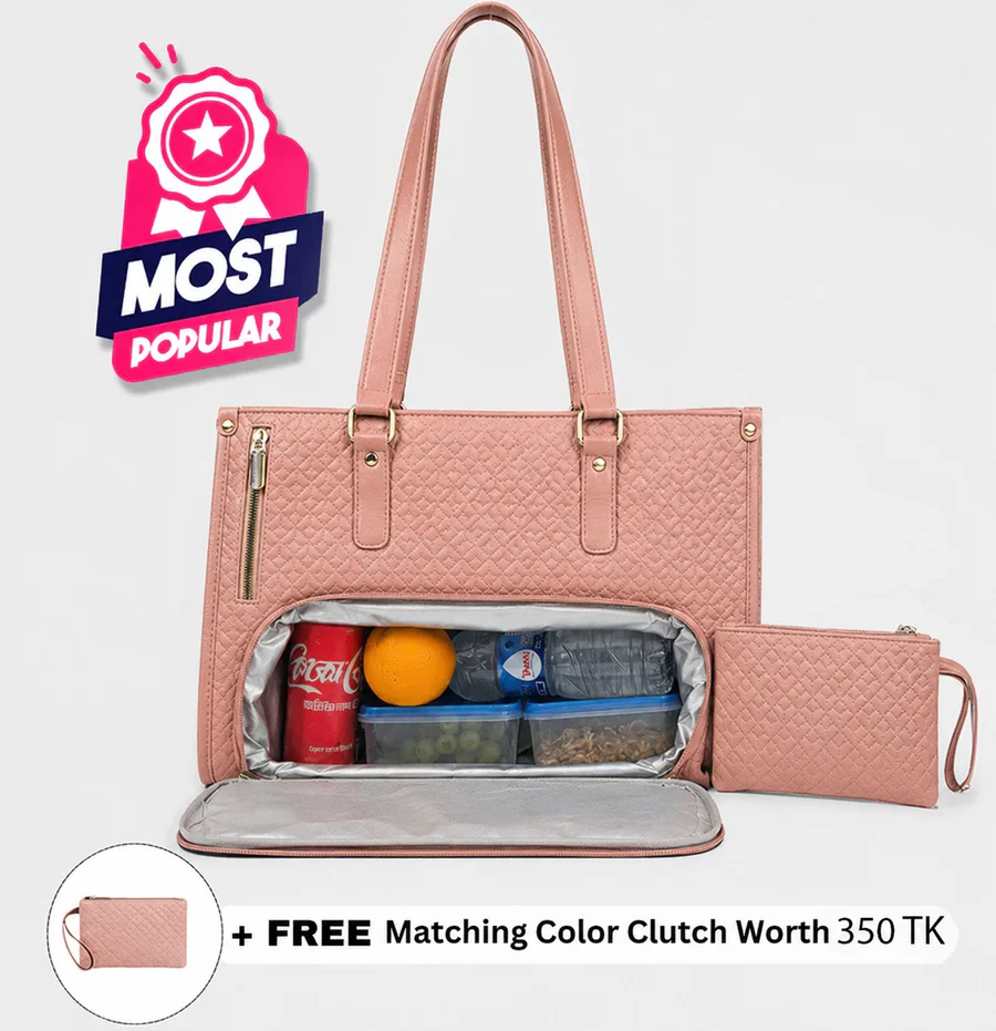 Office - Travel Tote Bag with Purse bag+Lunch Compartment Laptop (pink)