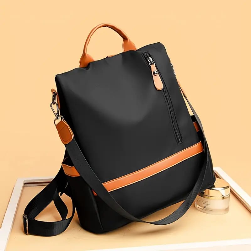 Nylon Waterproof Anti-Theft Travel Bagpack (Orrange/black)