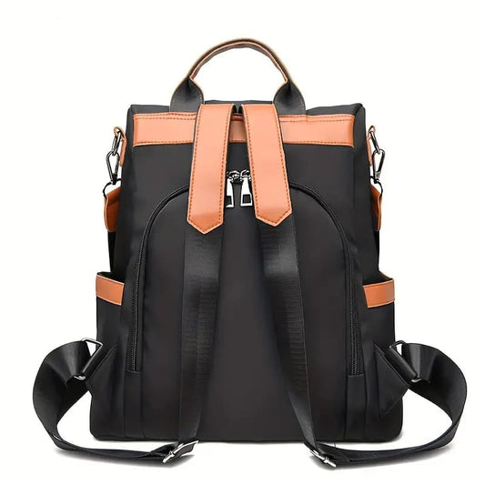 Nylon Waterproof Anti-Theft Travel Bagpack (Orrange/black)