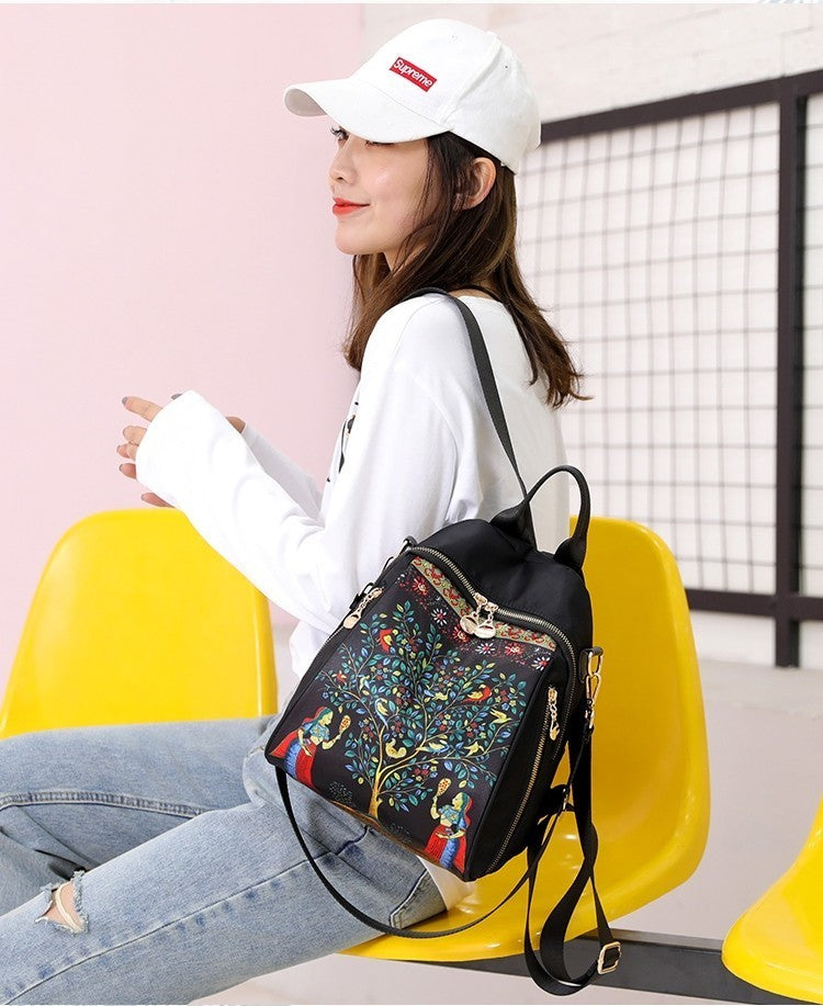 Printed Female Backpacks High Capacity Waterproof (Black)