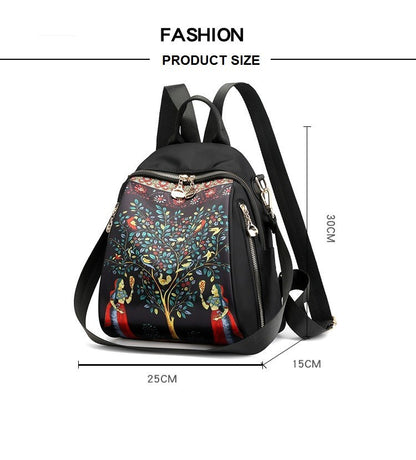 Printed Female Backpacks High Capacity Waterproof (Black)
