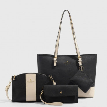 4pcs  Combo Women Soft Synthetic Tote Bag (Black)