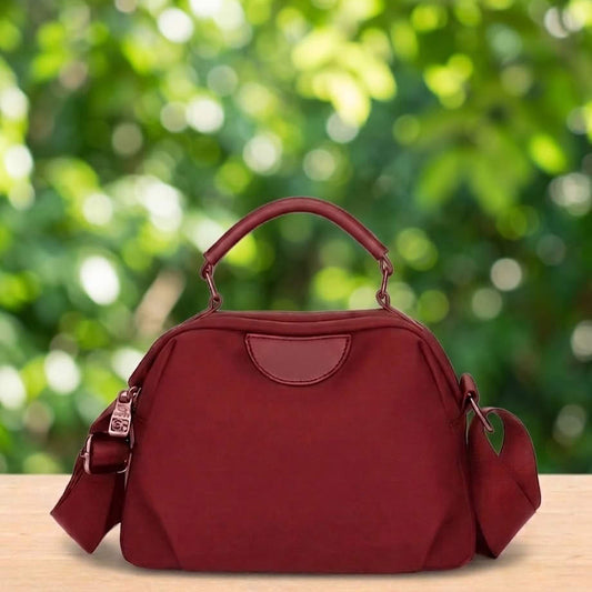 New Portable Nylon Cloth with Cowhide Shoulder Bag (Red)