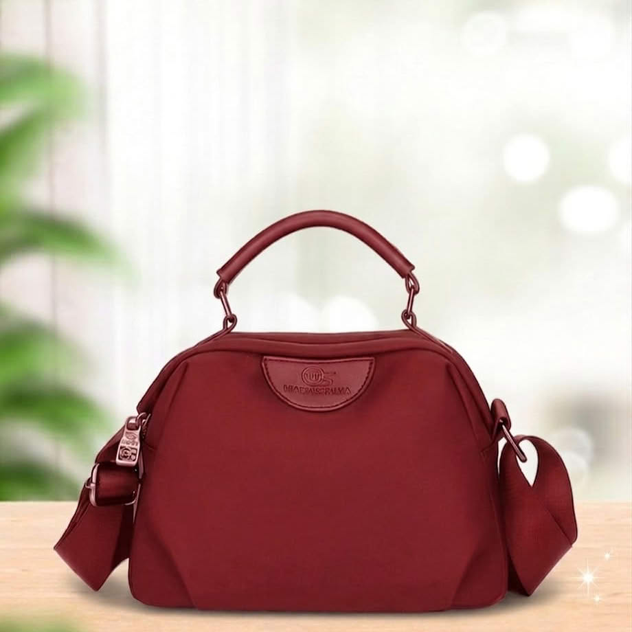 New Portable Nylon Cloth with Cowhide Shoulder Bag (Red)
