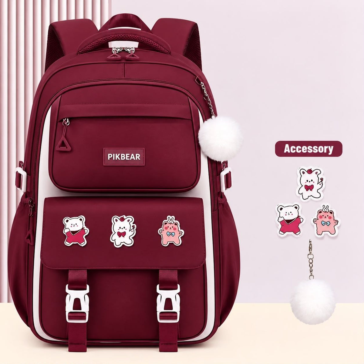 Kids Backpack School Bags Waterproof (Red)