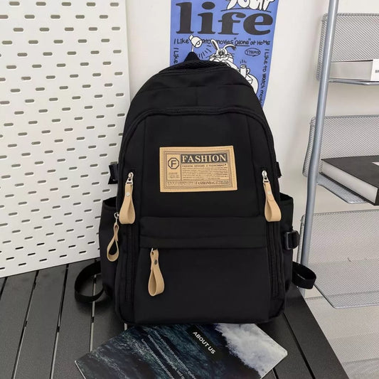 High Capacity Lightweight School Bag for Students Fashion Backpack (Black)