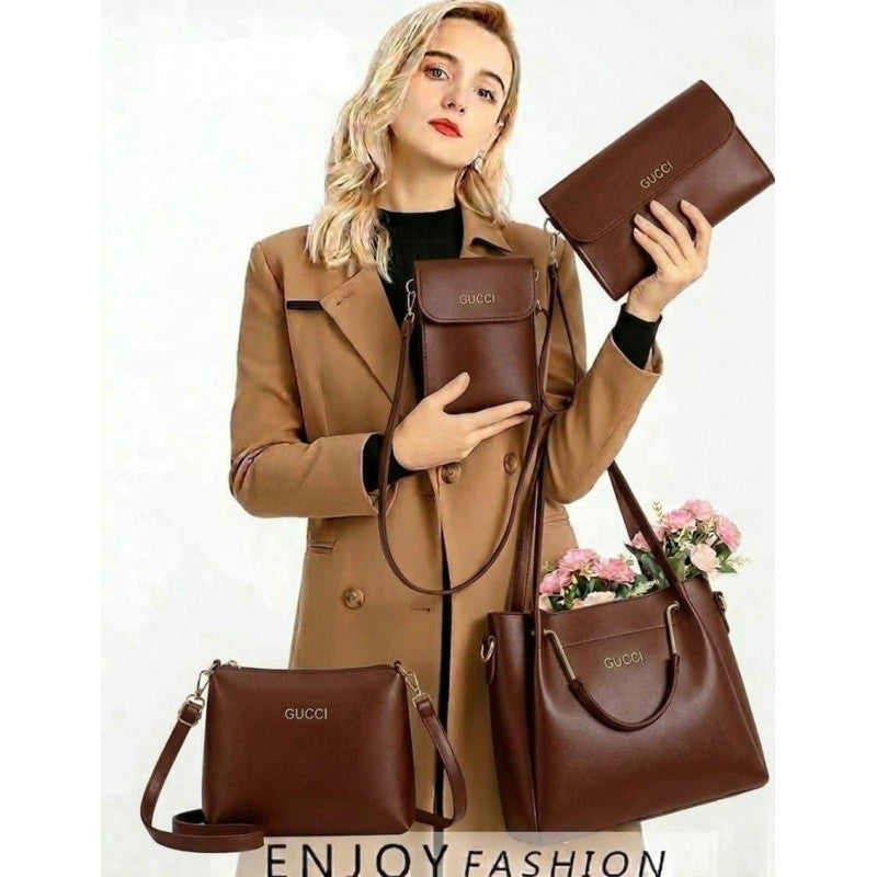 4pcs  Combo Women Best Leather Tote Bag (Coffee)